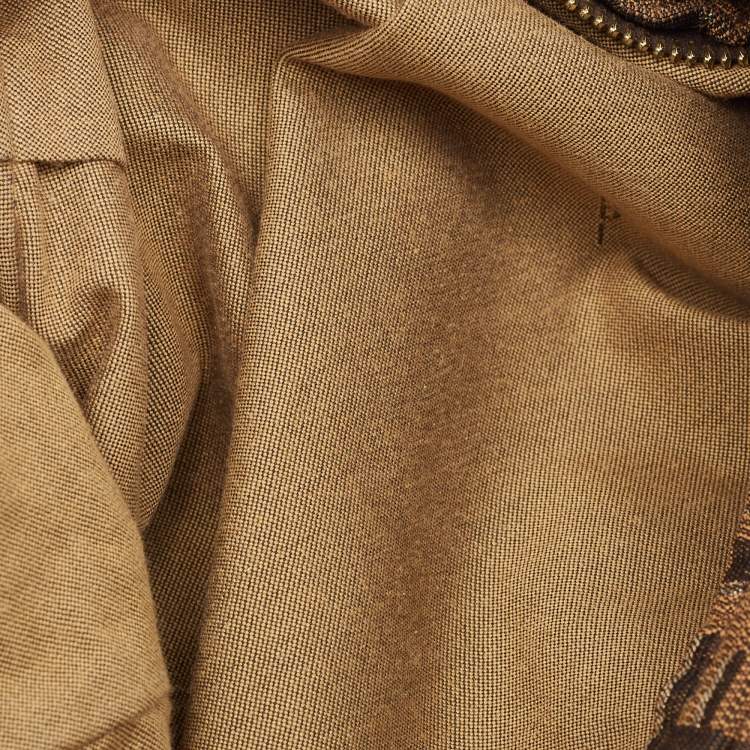 Pre Owned Fendi Tobacco/Gold Zucca Canvas and Textured Leather Chef Chain Link Hobo