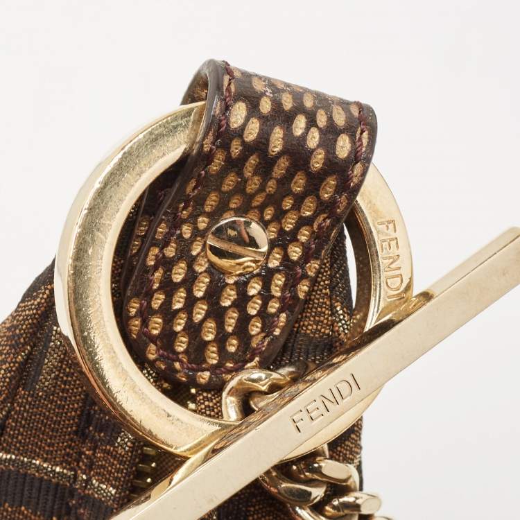 Pre Owned Fendi Tobacco/Gold Zucca Canvas and Textured Leather Chef Chain Link Hobo
