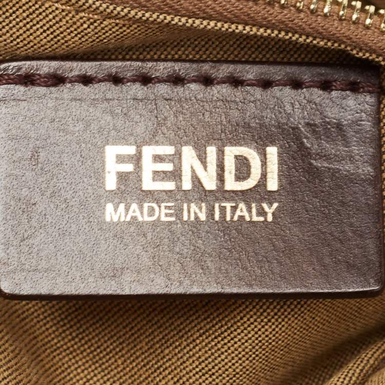 Pre Owned Fendi Tobacco/Gold Zucca Canvas and Textured Leather Chef Chain Link Hobo
