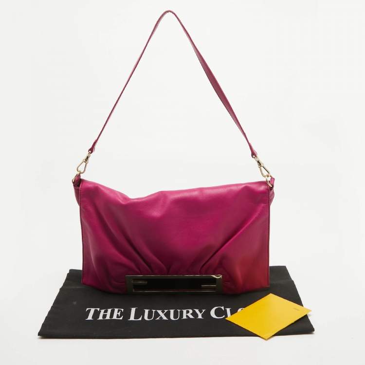 Pre Owned Fendi Fuchsia Leather Flap Shoulder Bag