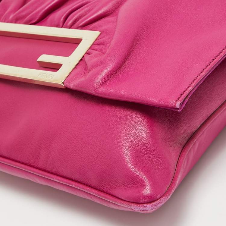 Pre Owned Fendi Fuchsia Leather Flap Shoulder Bag