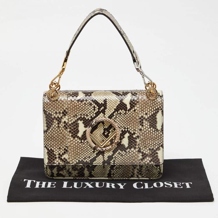 مملوكة مسبقًا Fendi Brown/Beige Python Kan I F Logo Top Handle Bag
