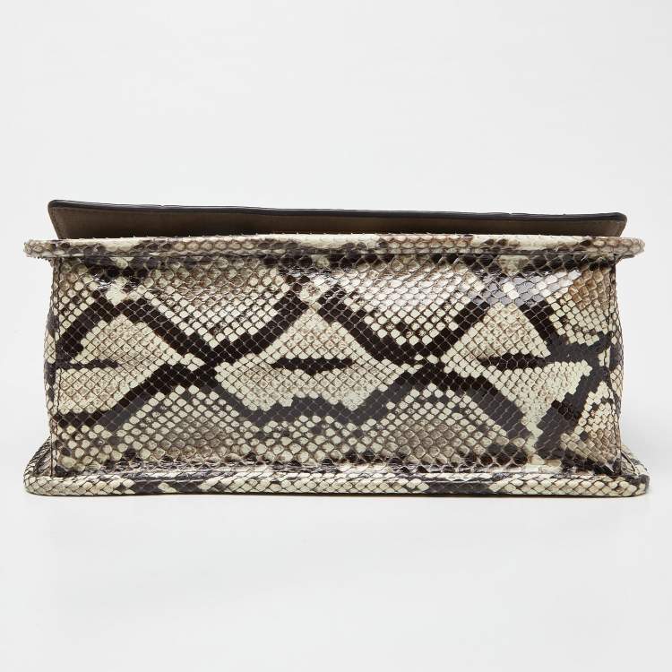 مملوكة مسبقًا Fendi Brown/Beige Python Kan I F Logo Top Handle Bag