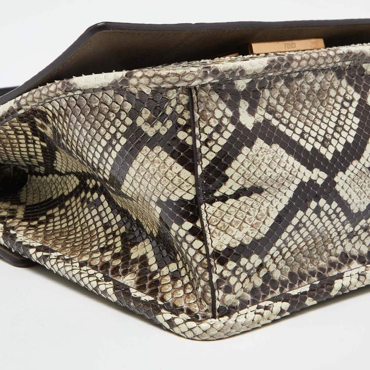 مملوكة مسبقًا Fendi Brown/Beige Python Kan I F Logo Top Handle Bag