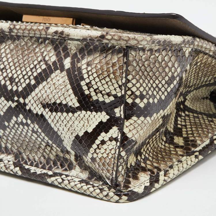 مملوكة مسبقًا Fendi Brown/Beige Python Kan I F Logo Top Handle Bag