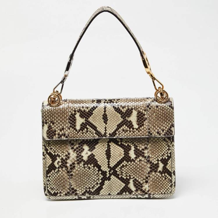 مملوكة مسبقًا Fendi Brown/Beige Python Kan I F Logo Top Handle Bag