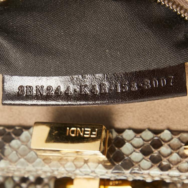 Pre Owned Fendi Black/Pale Green Python Mini Peekaboo Top Handle Bag