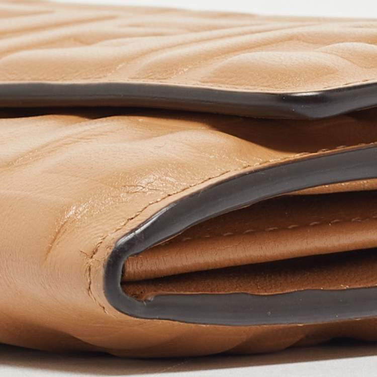 Pre Owned Fendi Beige Zucca Embossed Leather Baguette Wallet on Chain
