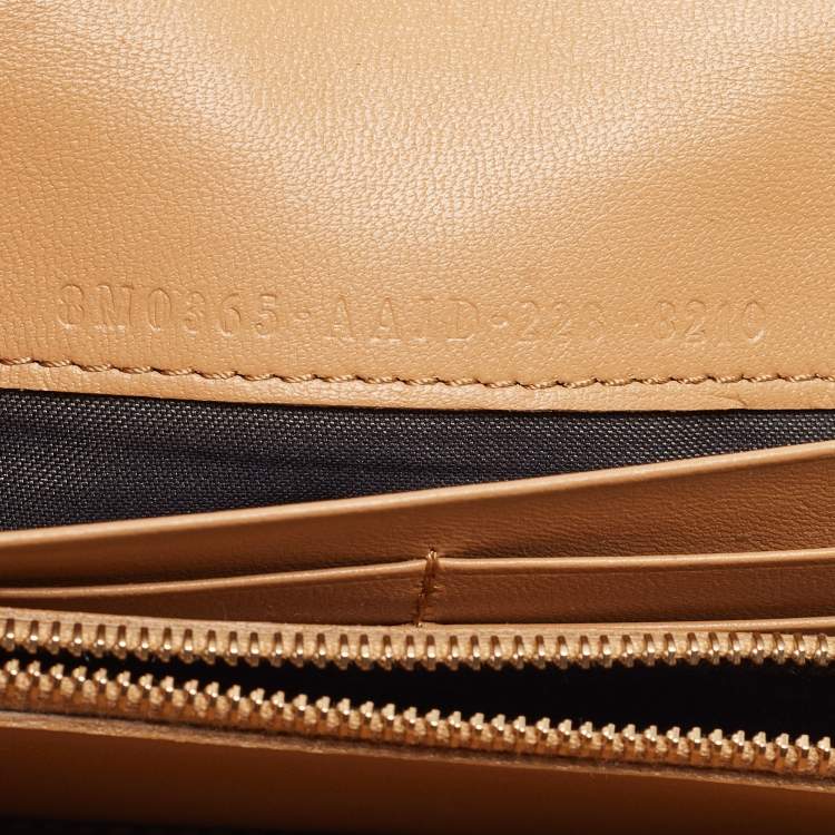Pre Owned Fendi Beige Zucca Embossed Leather Baguette Wallet on Chain