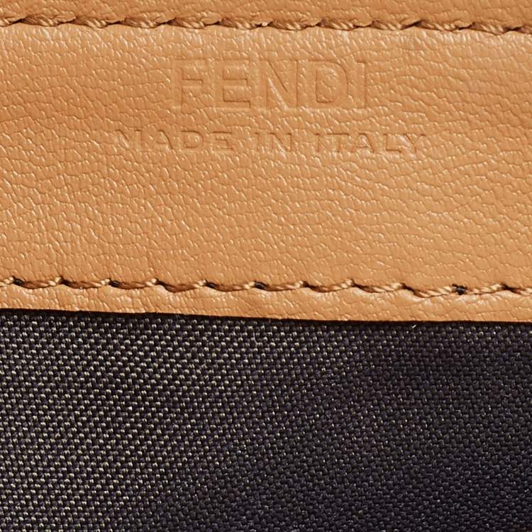 Pre Owned Fendi Beige Zucca Embossed Leather Baguette Wallet on Chain