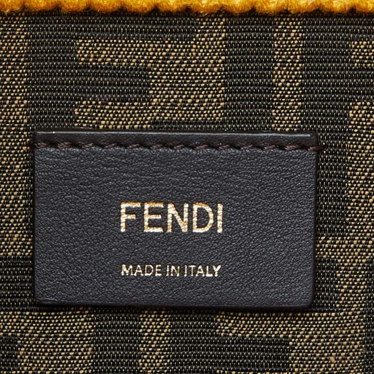 Pre Owned Fendi Yellow/White Crochet and Leather Medium Sunshine Tote