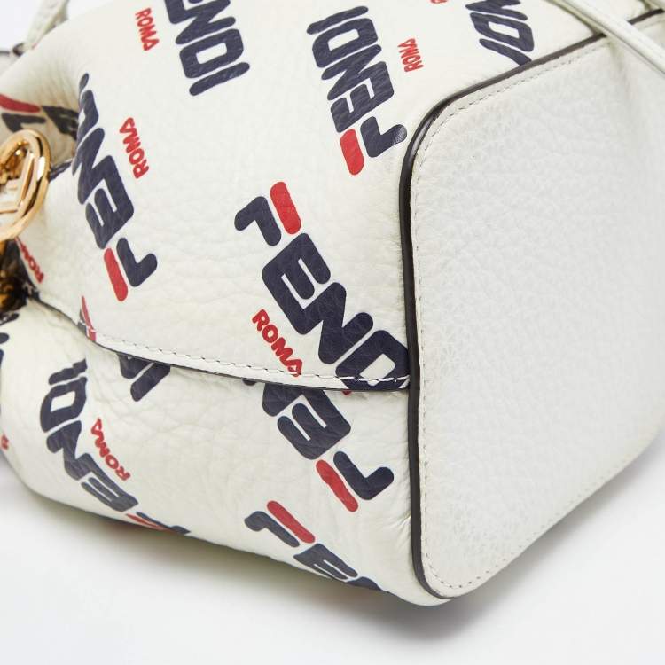 Pre Owned Fendi x Fila White Leather Mini Logo Mon Tresor Drawstring Bucket Bag