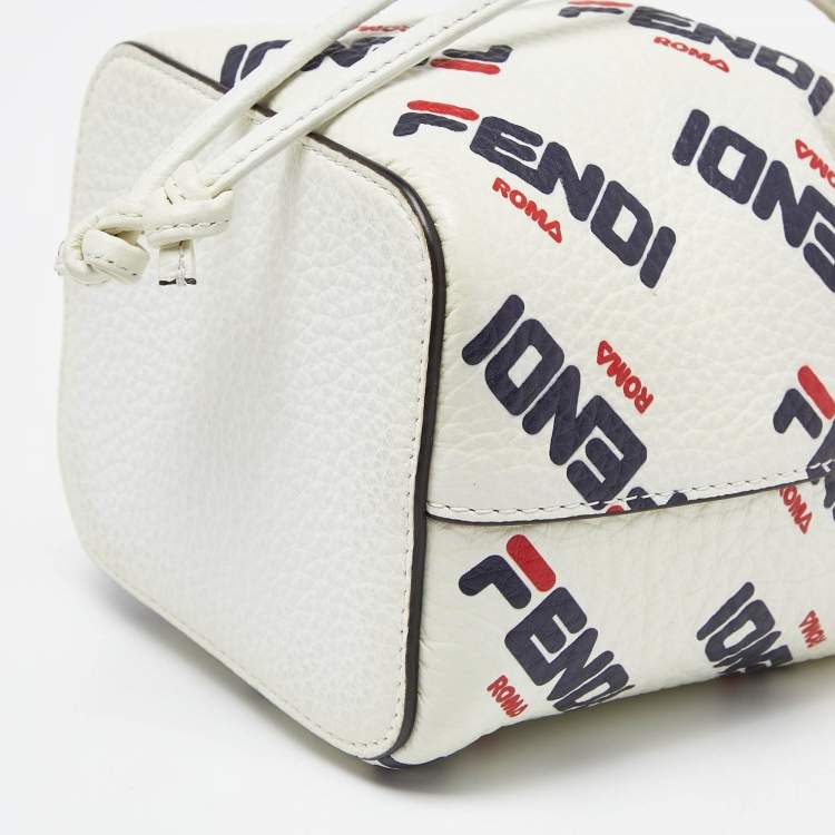 Pre Owned Fendi x Fila White Leather Mini Logo Mon Tresor Drawstring Bucket Bag