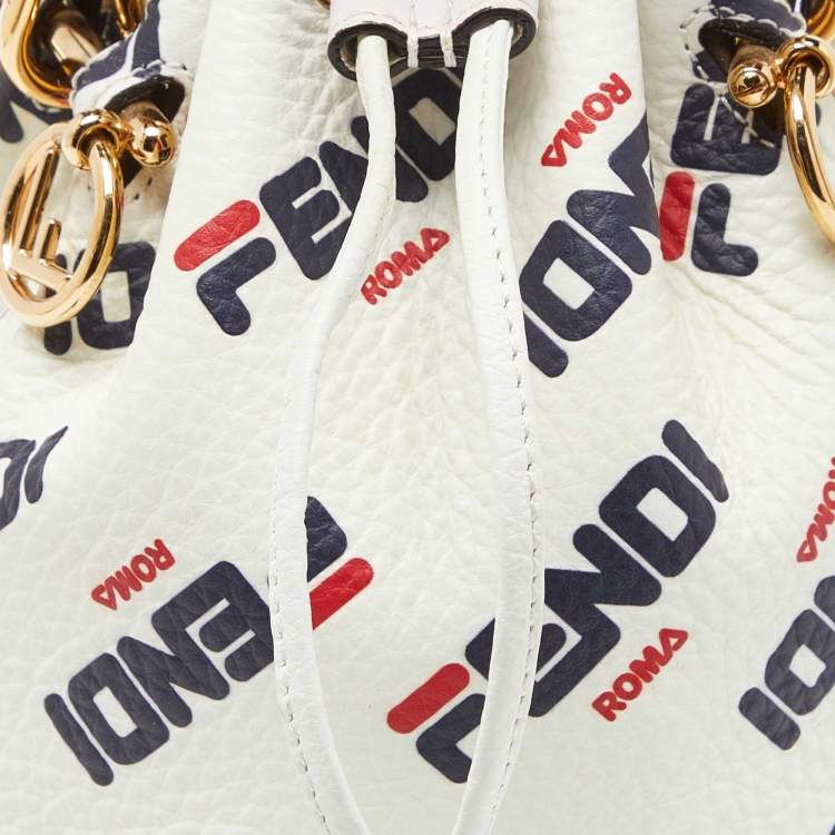 Pre Owned Fendi x Fila White Leather Mini Logo Mon Tresor Drawstring Bucket Bag