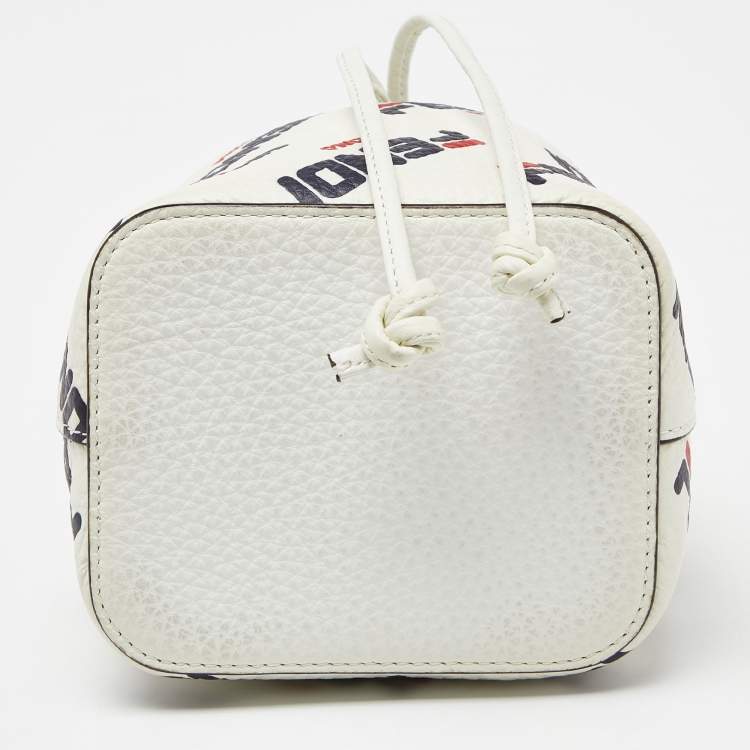 Pre Owned Fendi x Fila White Leather Mini Logo Mon Tresor Drawstring Bucket Bag