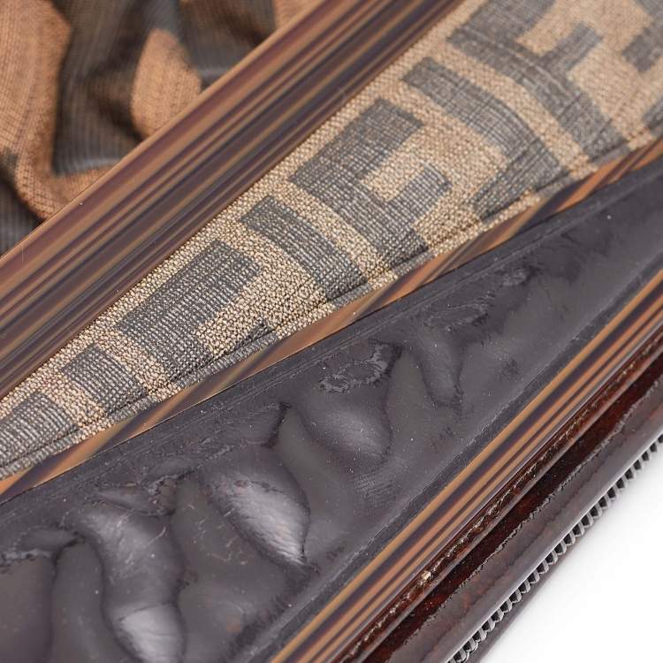 Pre Owned Fendi Tobacco Zucca Canvas and Patent Leather To You Convertible Clutch Bag