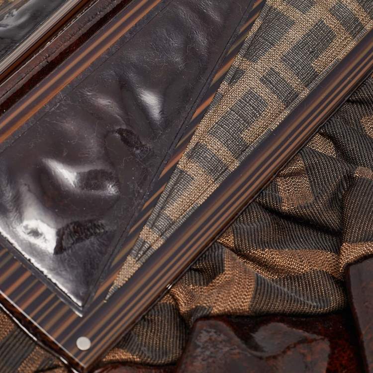 Pre Owned Fendi Tobacco Zucca Canvas and Patent Leather To You Convertible Clutch Bag