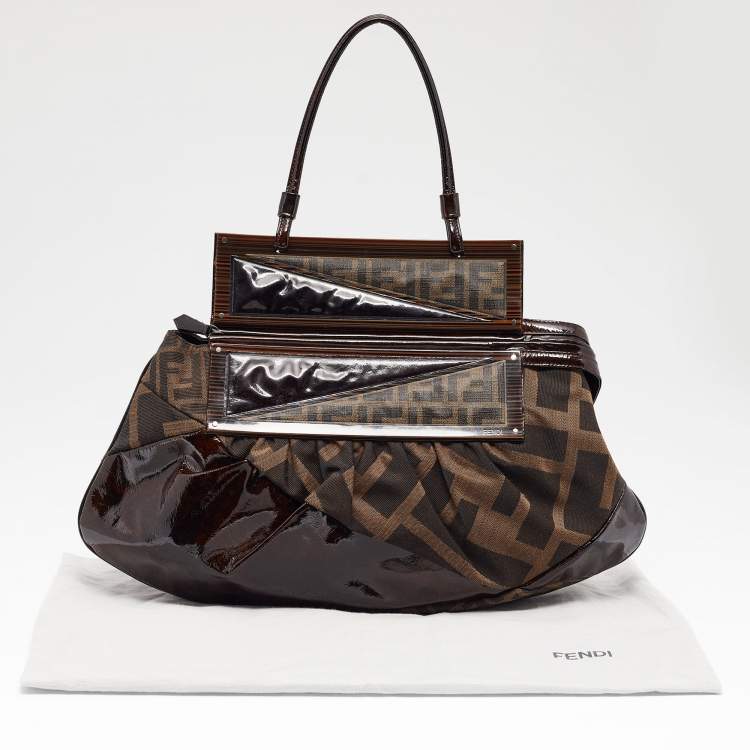Pre Owned Fendi Tobacco Zucca Canvas and Patent Leather To You Convertible Clutch Bag