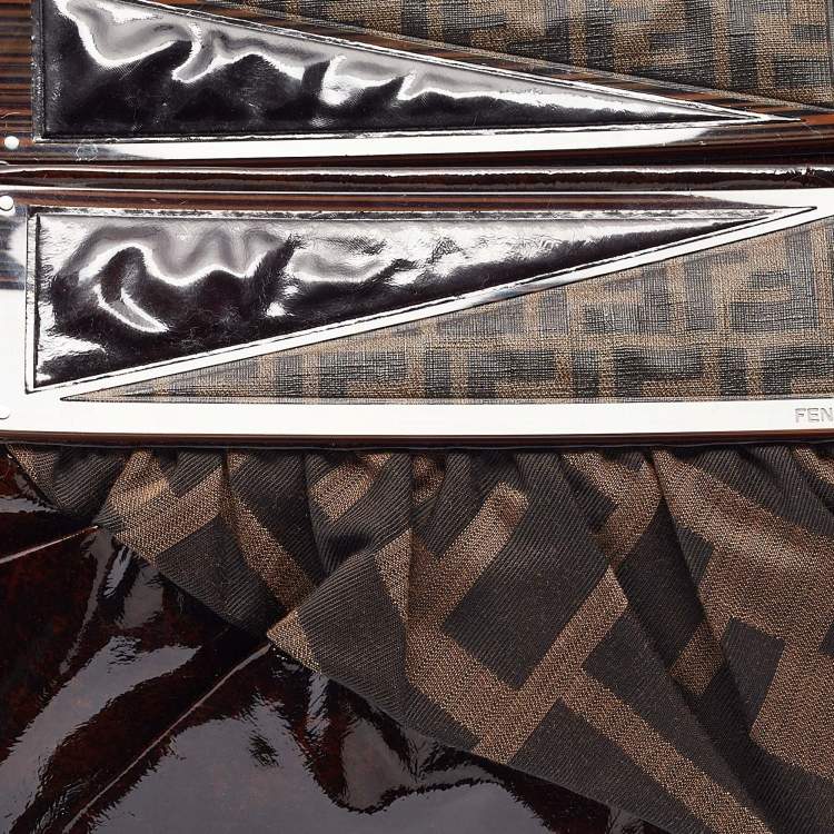 Pre Owned Fendi Tobacco Zucca Canvas and Patent Leather To You Convertible Clutch Bag