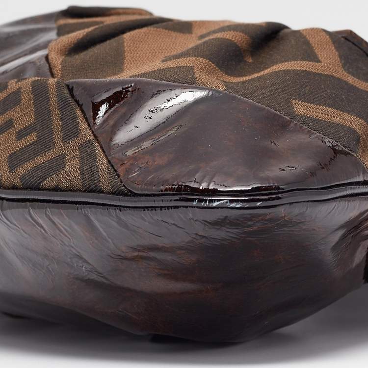 Pre Owned Fendi Tobacco Zucca Canvas and Patent Leather To You Convertible Clutch Bag