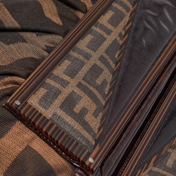 Pre Owned Fendi Tobacco Zucca Canvas and Patent Leather To You Convertible Clutch Bag