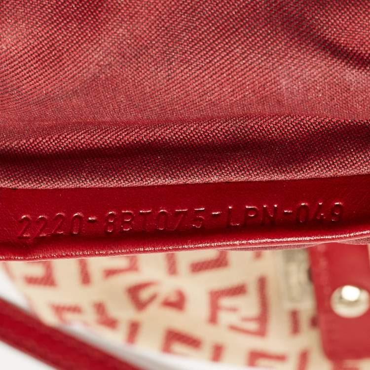 Pre Owned Fendi Red/Beige Zucchino Fabric and Leather Flap Messenger Bag