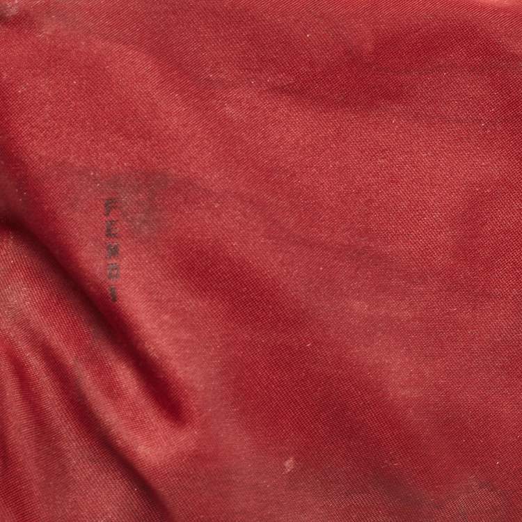 Pre Owned Fendi Red/Beige Zucchino Fabric and Leather Flap Messenger Bag