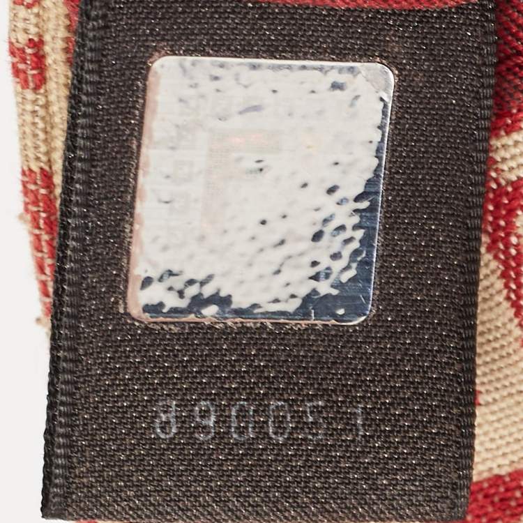 Pre Owned Fendi Red/Beige Zucchino Fabric and Leather Flap Messenger Bag