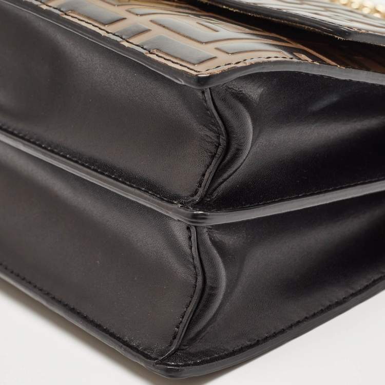 Pre Owned Fendi Black/Brown Zucca Embossed Leather Small Kan U Shoulder Bag