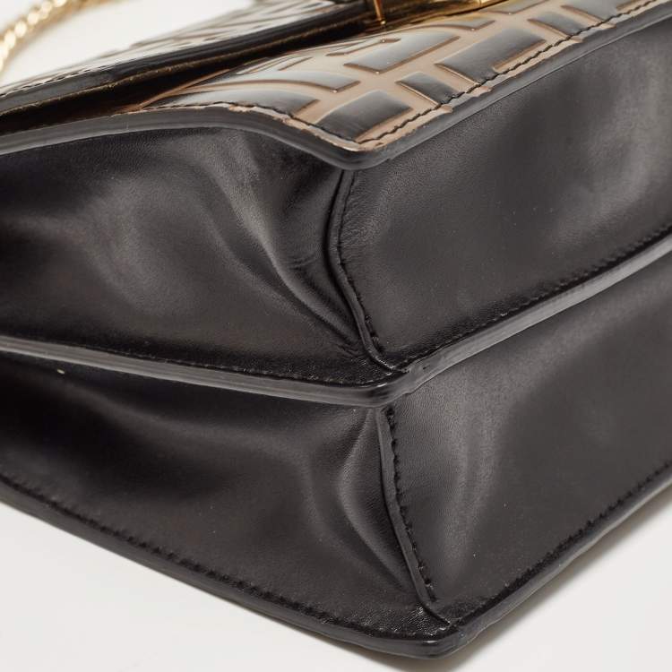 Pre Owned Fendi Black/Brown Zucca Embossed Leather Small Kan U Shoulder Bag