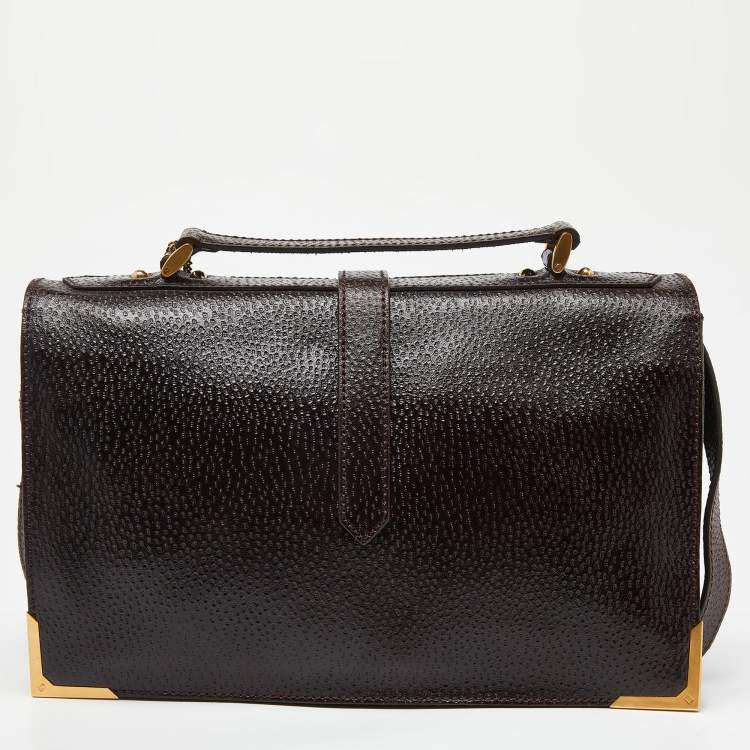 Pre Owned Fendi Dark Brown Textured Leather Classico No.1 Top Handle Bag