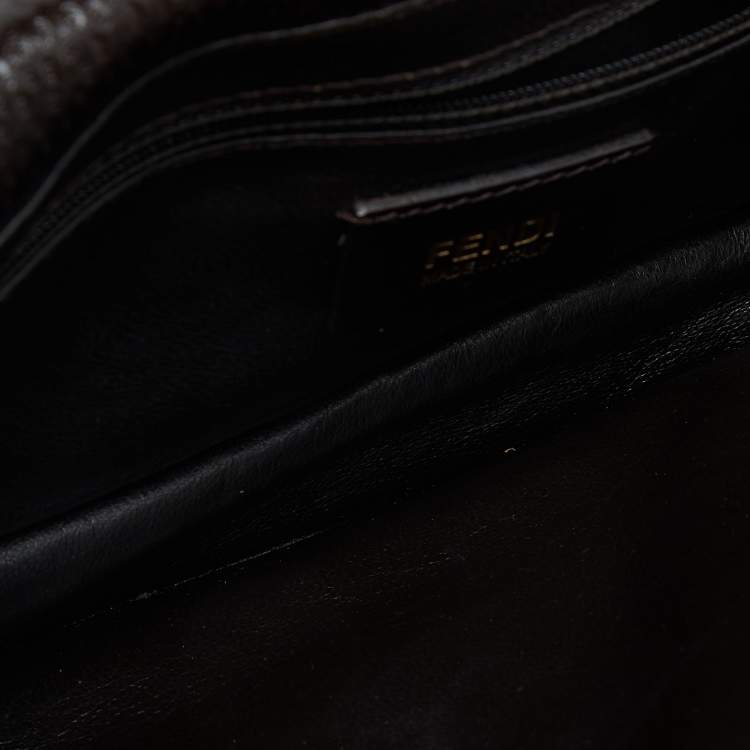 Pre Owned Fendi Dark Brown Textured Leather Classico No.1 Top Handle Bag