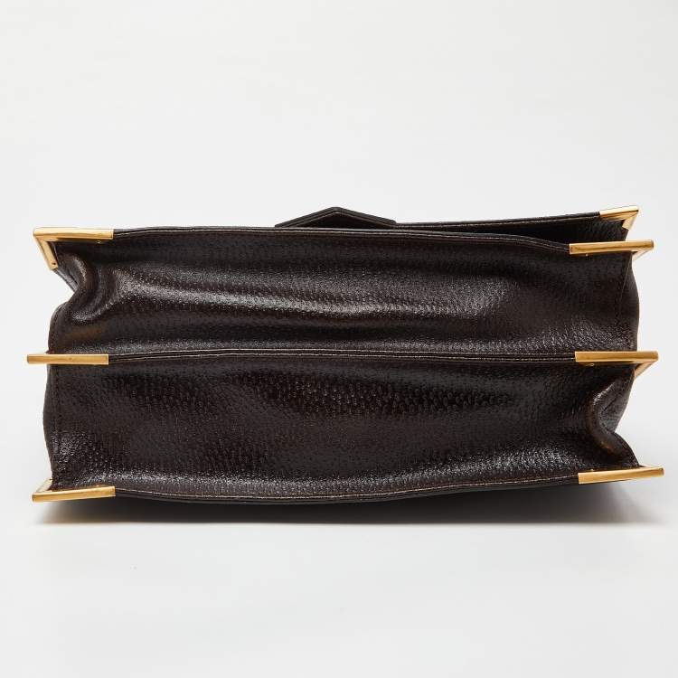 Pre Owned Fendi Dark Brown Textured Leather Classico No.1 Top Handle Bag