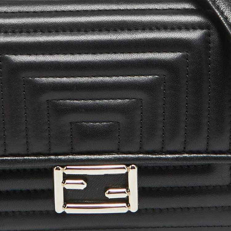 Pre Owned Fendi Black Quilted Leather Micro Double Baguette Bag
