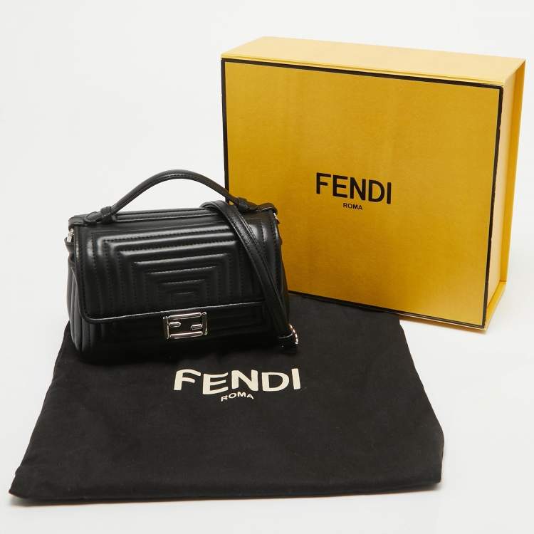 Pre Owned Fendi Black Quilted Leather Micro Double Baguette Bag