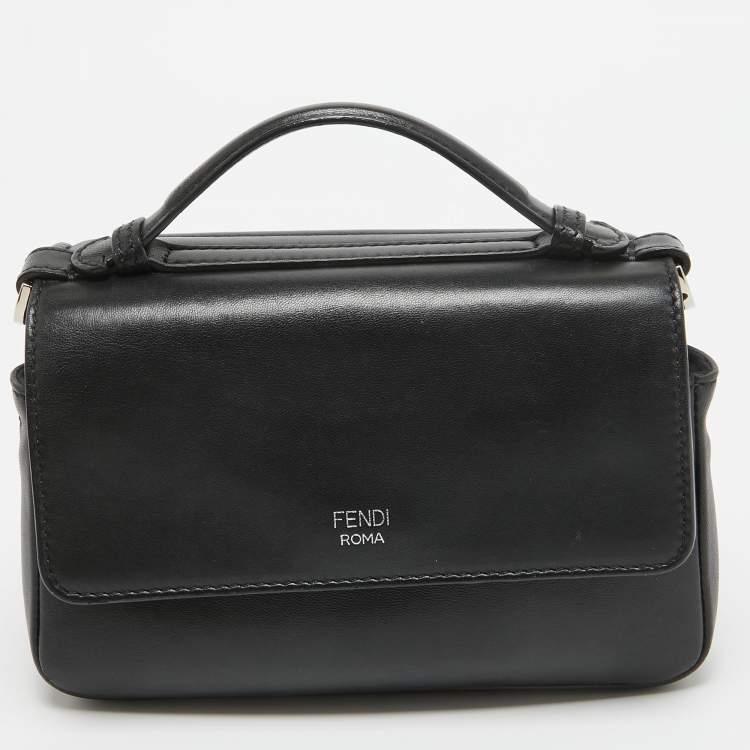Pre Owned Fendi Black Quilted Leather Micro Double Baguette Bag