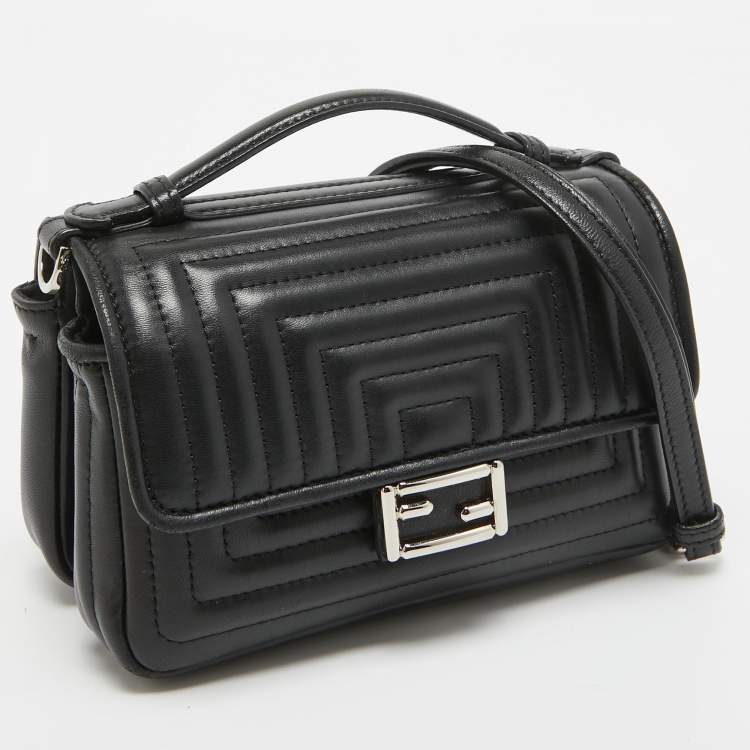 Pre Owned Fendi Black Quilted Leather Micro Double Baguette Bag