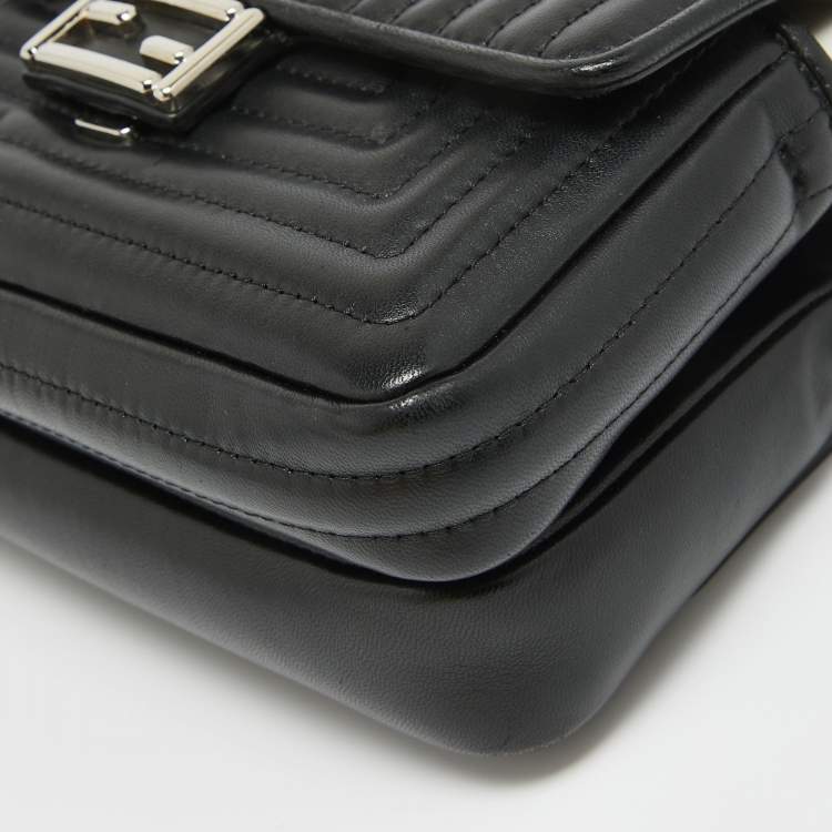 Pre Owned Fendi Black Quilted Leather Micro Double Baguette Bag
