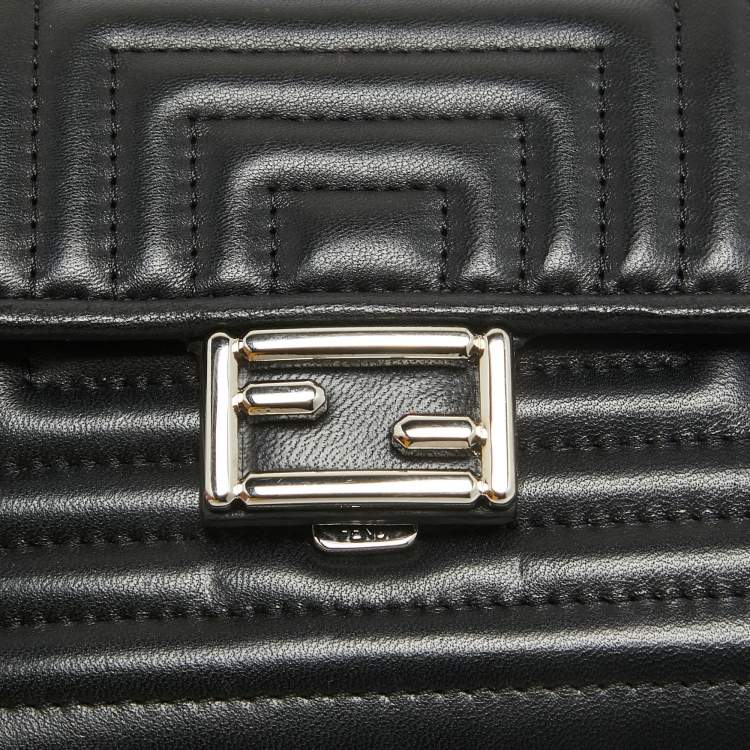Pre Owned Fendi Black Quilted Leather Micro Double Baguette Bag
