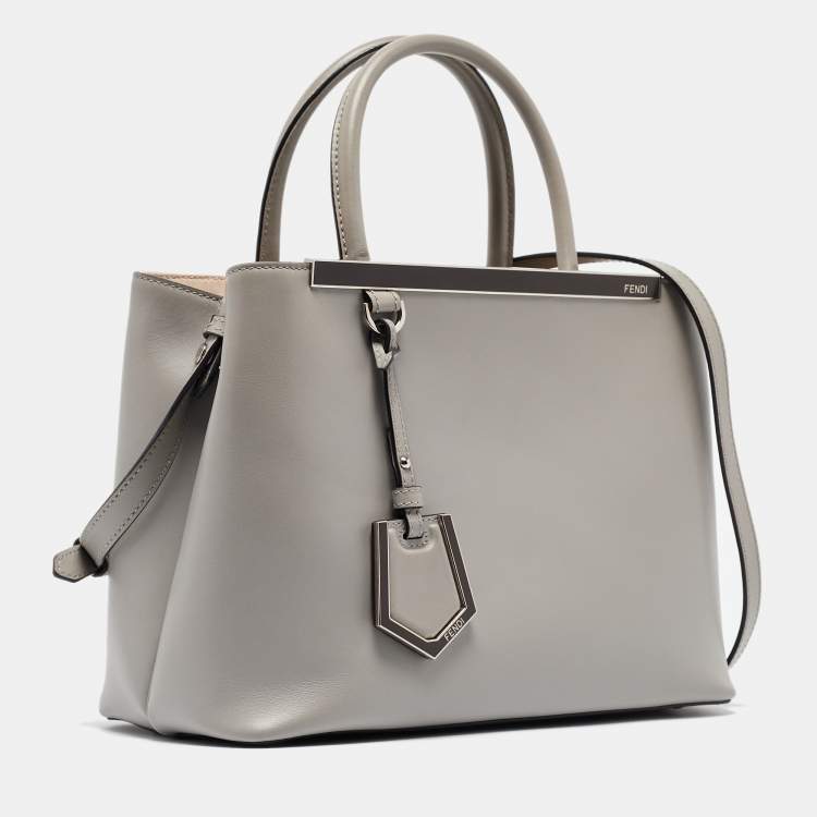 Pre Owned Fendi Grey Leather Small 2Jours Tote
