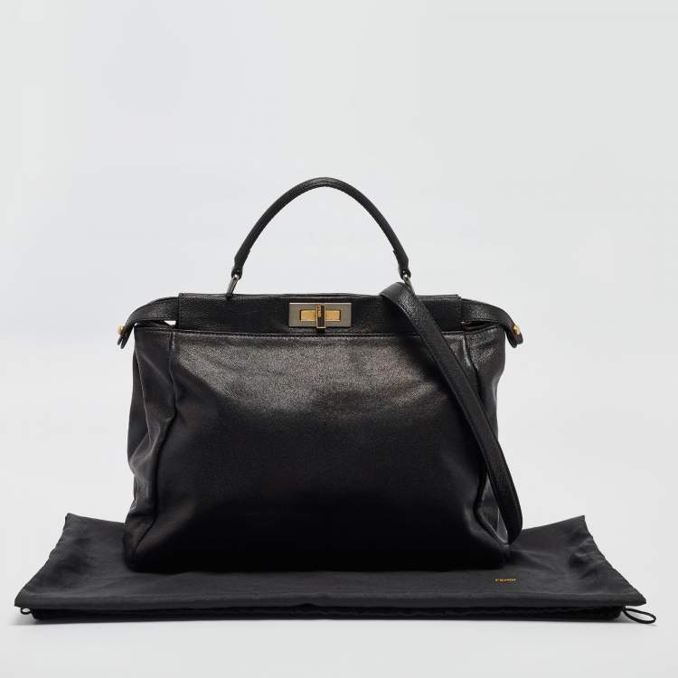 Pre Owned Fendi Black Leather Large Peekaboo Top Handle Bag