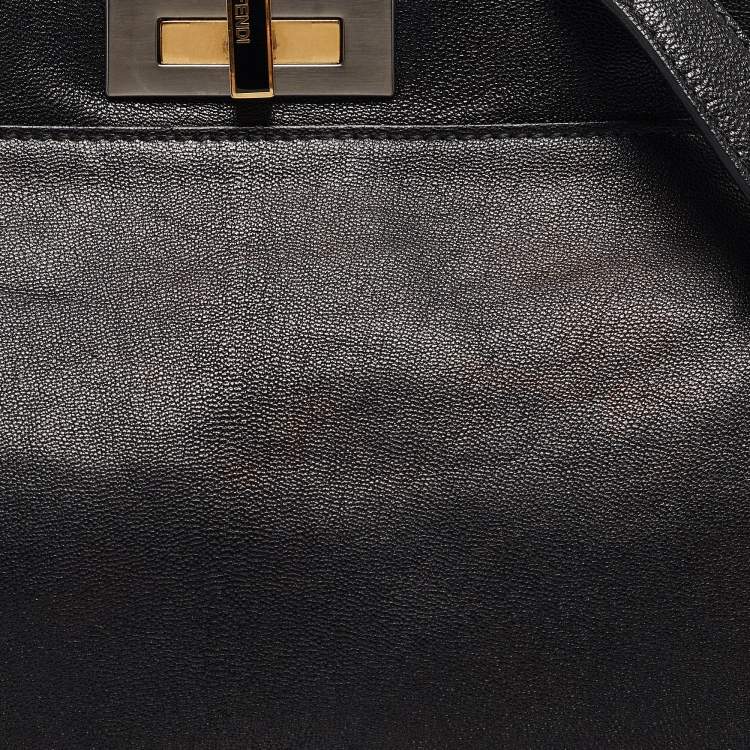Pre Owned Fendi Black Leather Large Peekaboo Top Handle Bag