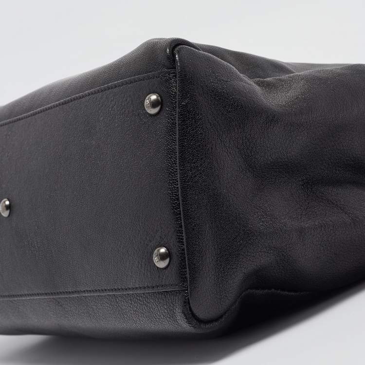 Pre Owned Fendi Black Leather Large Peekaboo Top Handle Bag