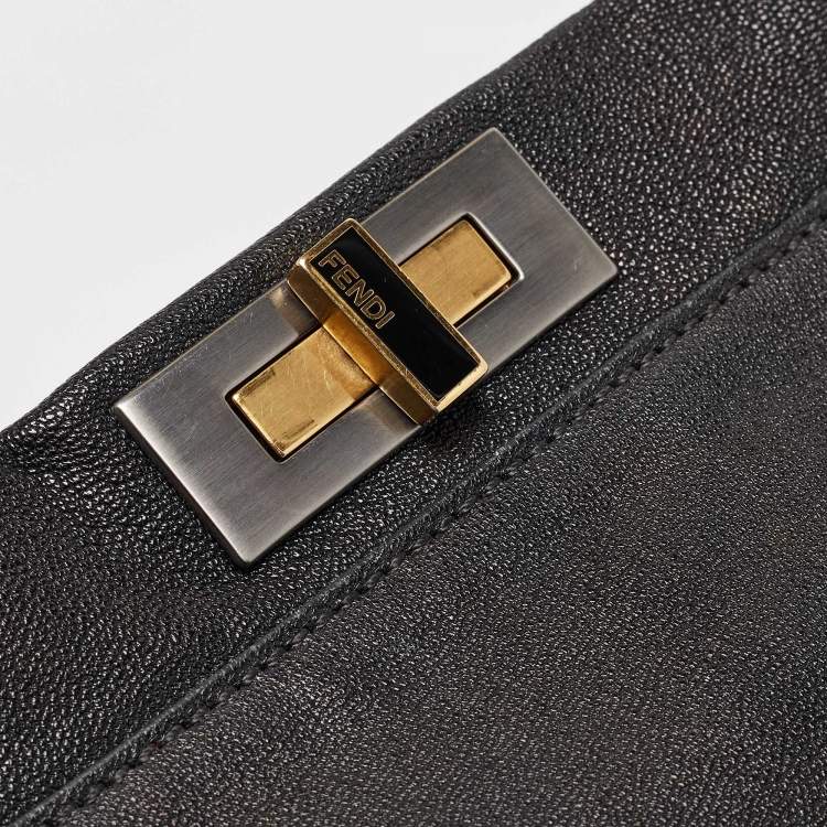 Pre Owned Fendi Black Leather Large Peekaboo Top Handle Bag