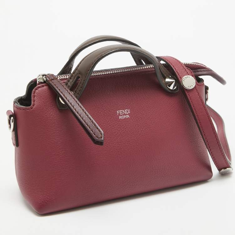 Pre Owned Fendi Burgundy/Brown Leather Mini By The Way Shoulder Bag