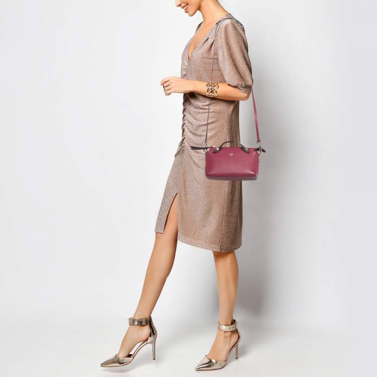 Pre Owned Fendi Burgundy/Brown Leather Mini By The Way Shoulder Bag