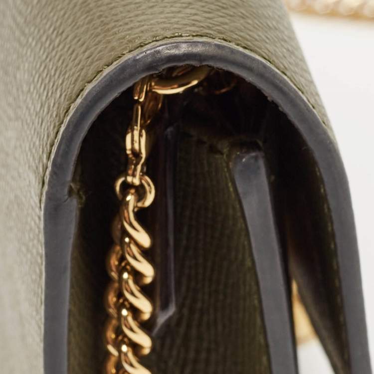 Pre Owned Fendi Olive Green Leather F is Fendi Wallet on Chain 