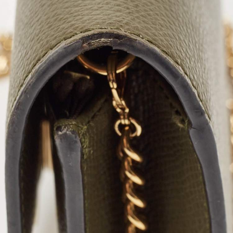 Pre Owned Fendi Olive Green Leather F is Fendi Wallet on Chain 