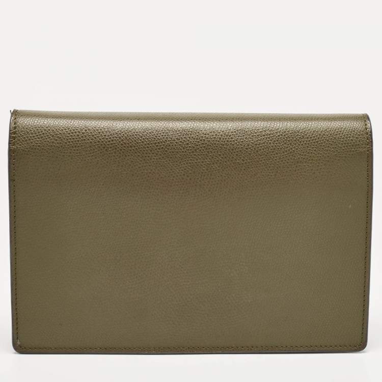 Pre Owned Fendi Olive Green Leather F is Fendi Wallet on Chain 