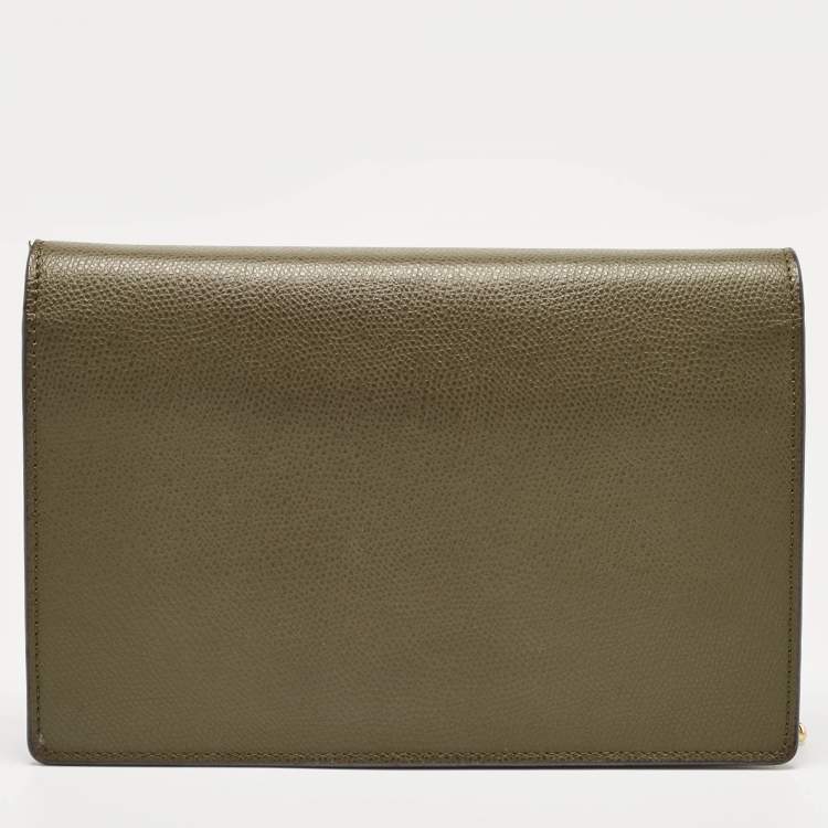Pre Owned Fendi Olive Green Leather F is Fendi Wallet on Chain 